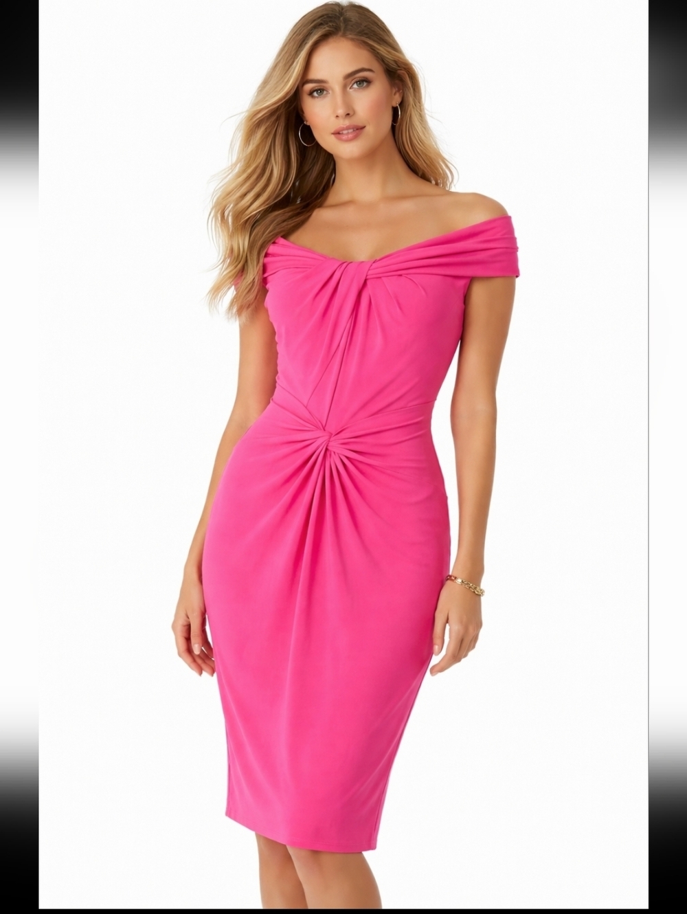 Michael Kors Collection Hot Pink Twist-Front Midi Dress